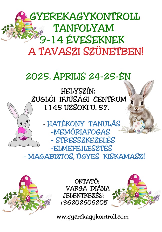 GYEREKAGYKONTROLL TANFOLYAM 9-14 ÉVESEKNEK